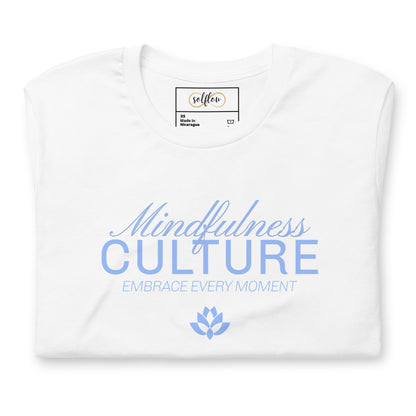 Eco-Friendly Unisex T-Shirt Made from 100% Recycled Materials Sustainable Tee 'Mindfulness Culture' Blue Print