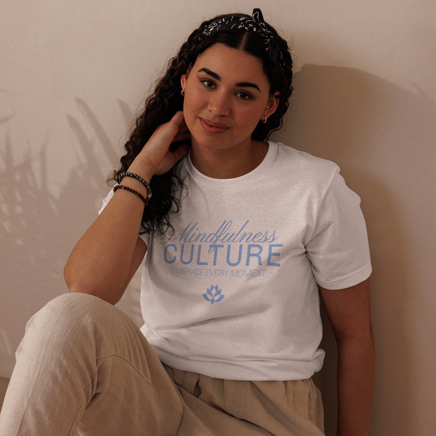 Eco-Friendly Unisex T-Shirt Made from 100% Recycled Materials Sustainable Tee 'Mindfulness Culture' Blue Print