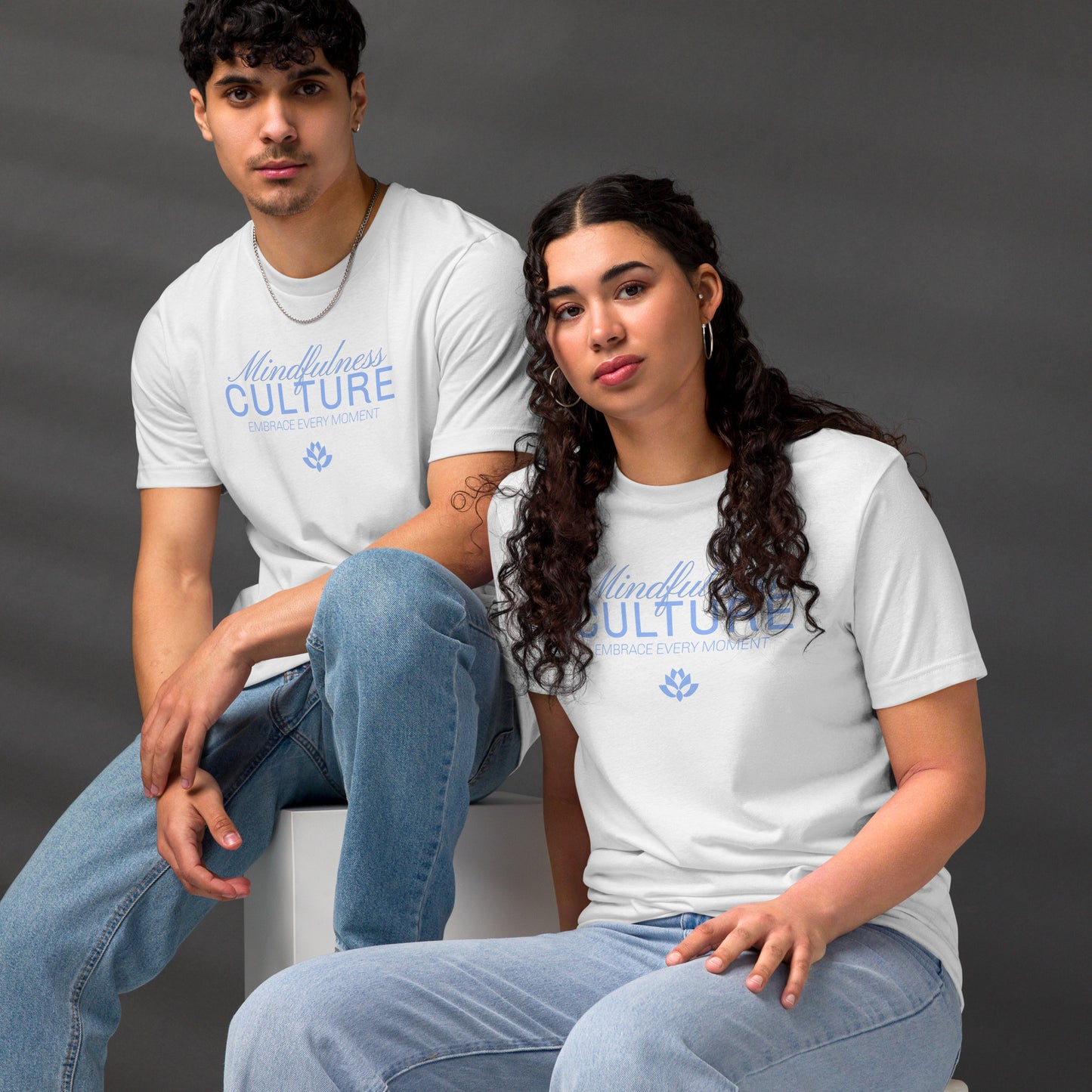 Eco-Friendly Unisex T-Shirt Made from 100% Recycled Materials Sustainable Tee 'Mindfulness Culture' Blue Print