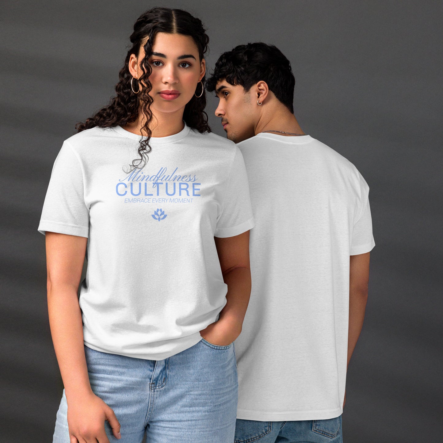 Eco-Friendly Unisex T-Shirt Made from 100% Recycled Materials Sustainable Tee 'Mindfulness Culture' Blue Print