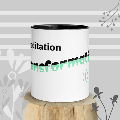 Colorful Inspirational Ceramic Mug with Inside Color 'Meditation - Transformation'