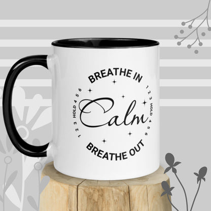 Colorful Inspirational Ceramic Mug with Inside Color 'Calm - Breathwork'