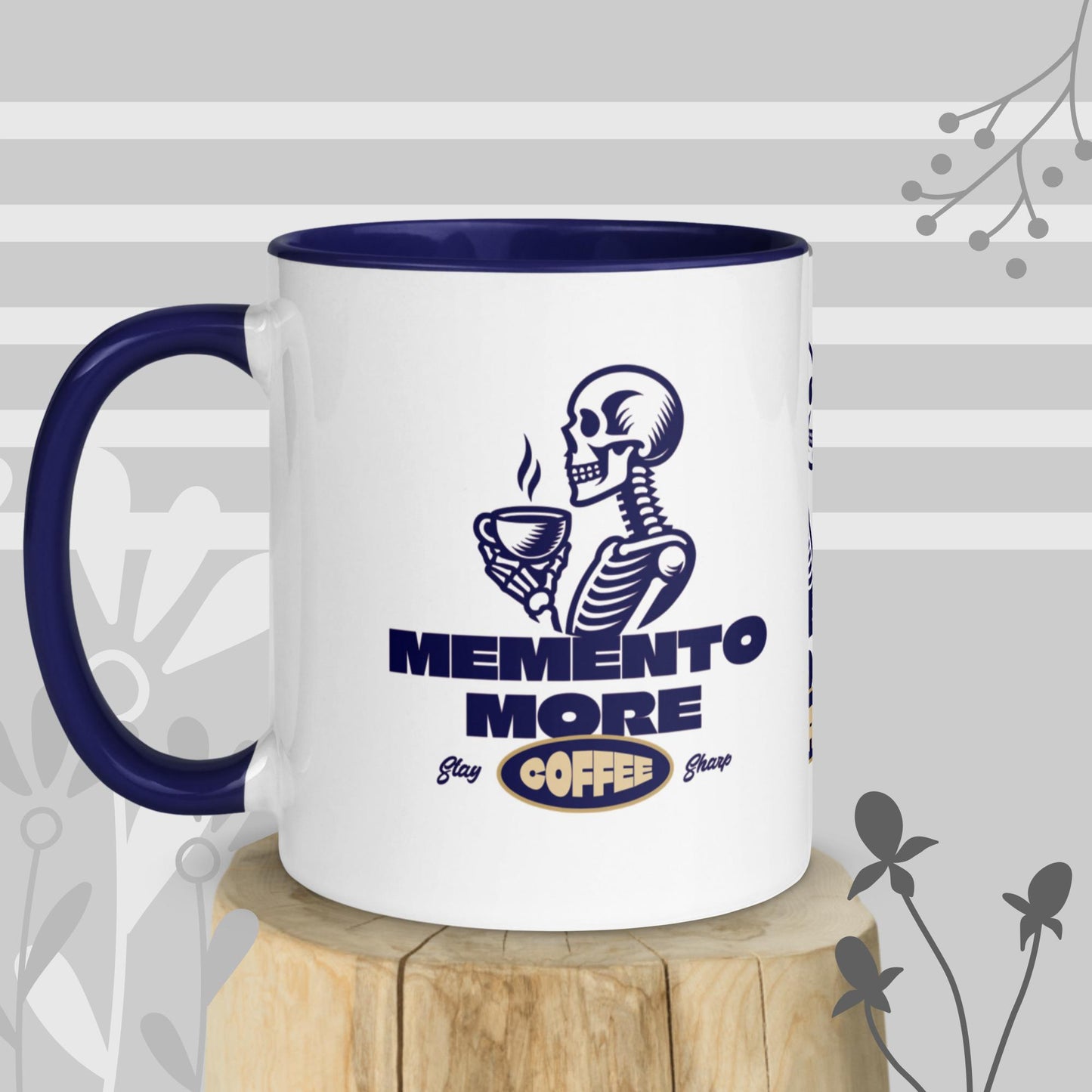 Colorful Inspirational Ceramic Mug with Inside Color 'Memento More Coffee'