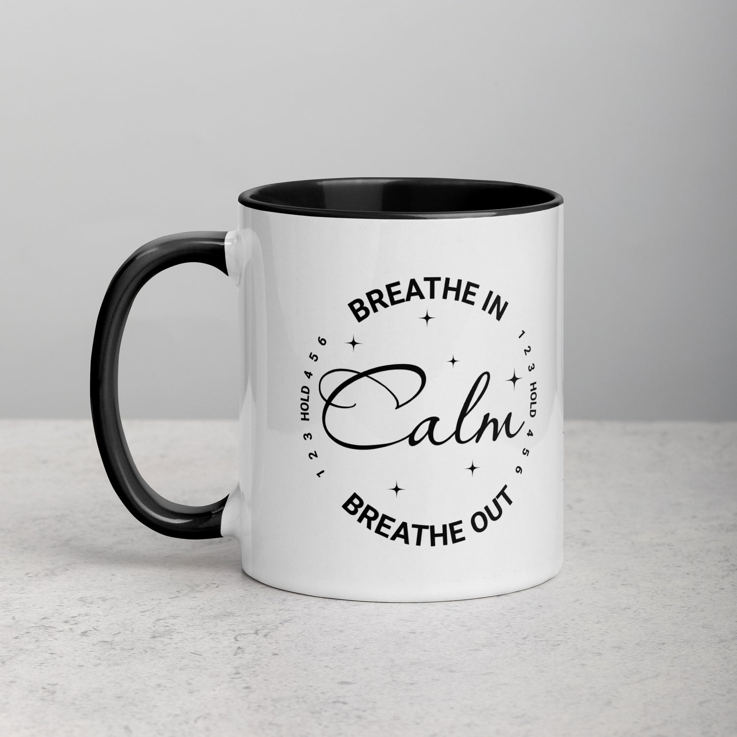 Colorful Inspirational Ceramic Mug with Inside Color 'Calm - Breathwork'