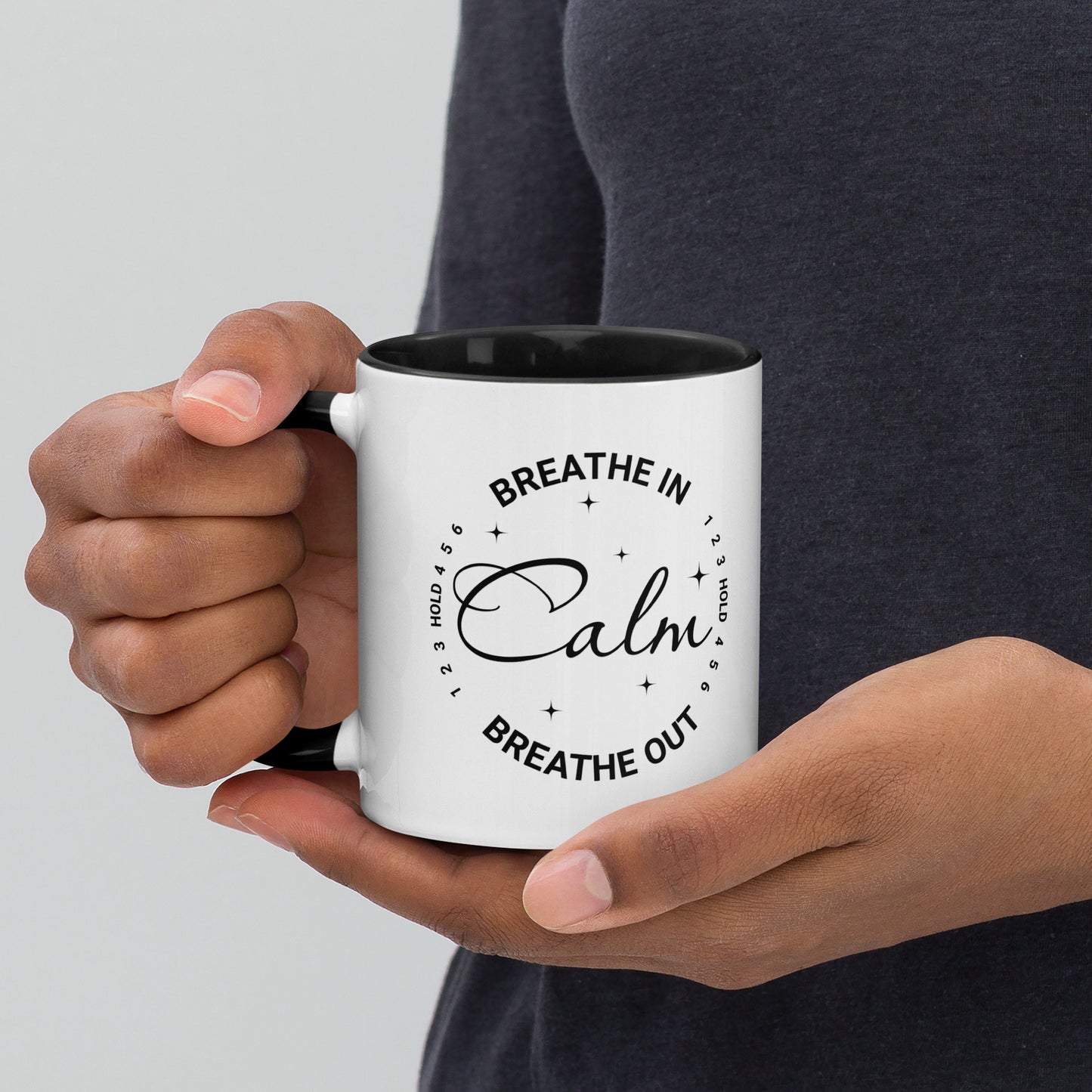 Colorful Inspirational Ceramic Mug with Inside Color 'Calm - Breathwork'