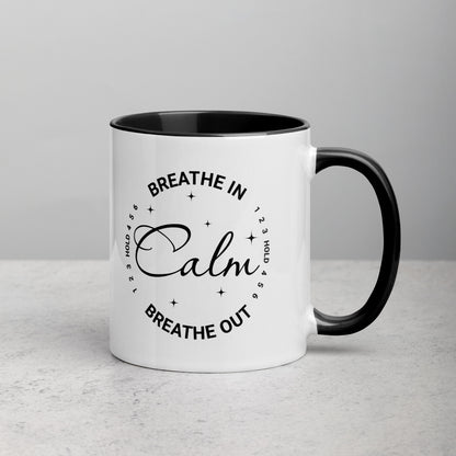 Colorful Inspirational Ceramic Mug with Inside Color 'Calm - Breathwork'