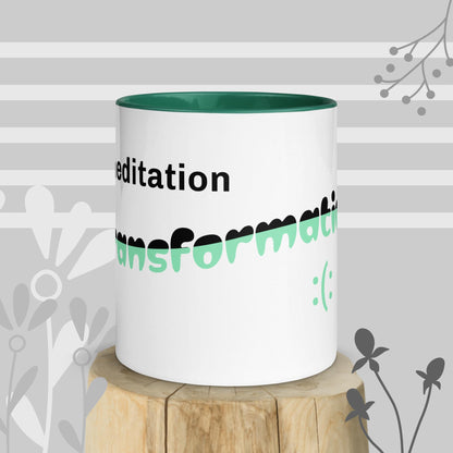 Colorful Inspirational Ceramic Mug with Inside Color 'Meditation - Transformation'