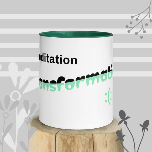 Colorful Inspirational Ceramic Mug with Inside Color 'Meditation - Transformation'