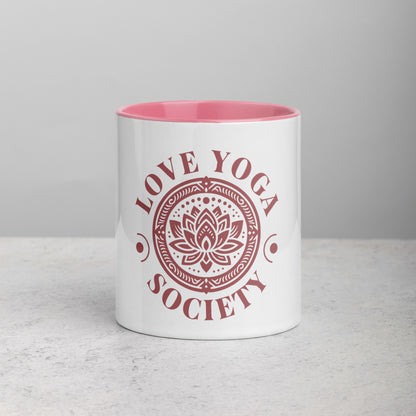 Colorful Inspirational Ceramic Mug with Inside Color 'Love Yoga Society'