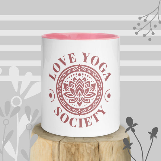 Colorful Inspirational Ceramic Mug with Inside Color 'Love Yoga Society'