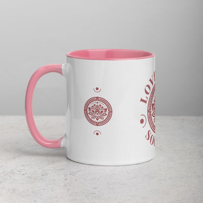 Colorful Inspirational Ceramic Mug with Inside Color 'Love Yoga Society'